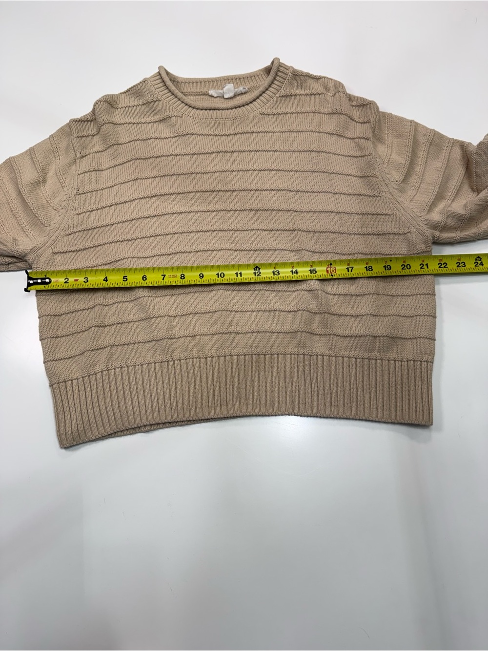 BRIT NY 100% Cotton Ribbed Crewneck Sweater in Beige - Picture 4 of 7